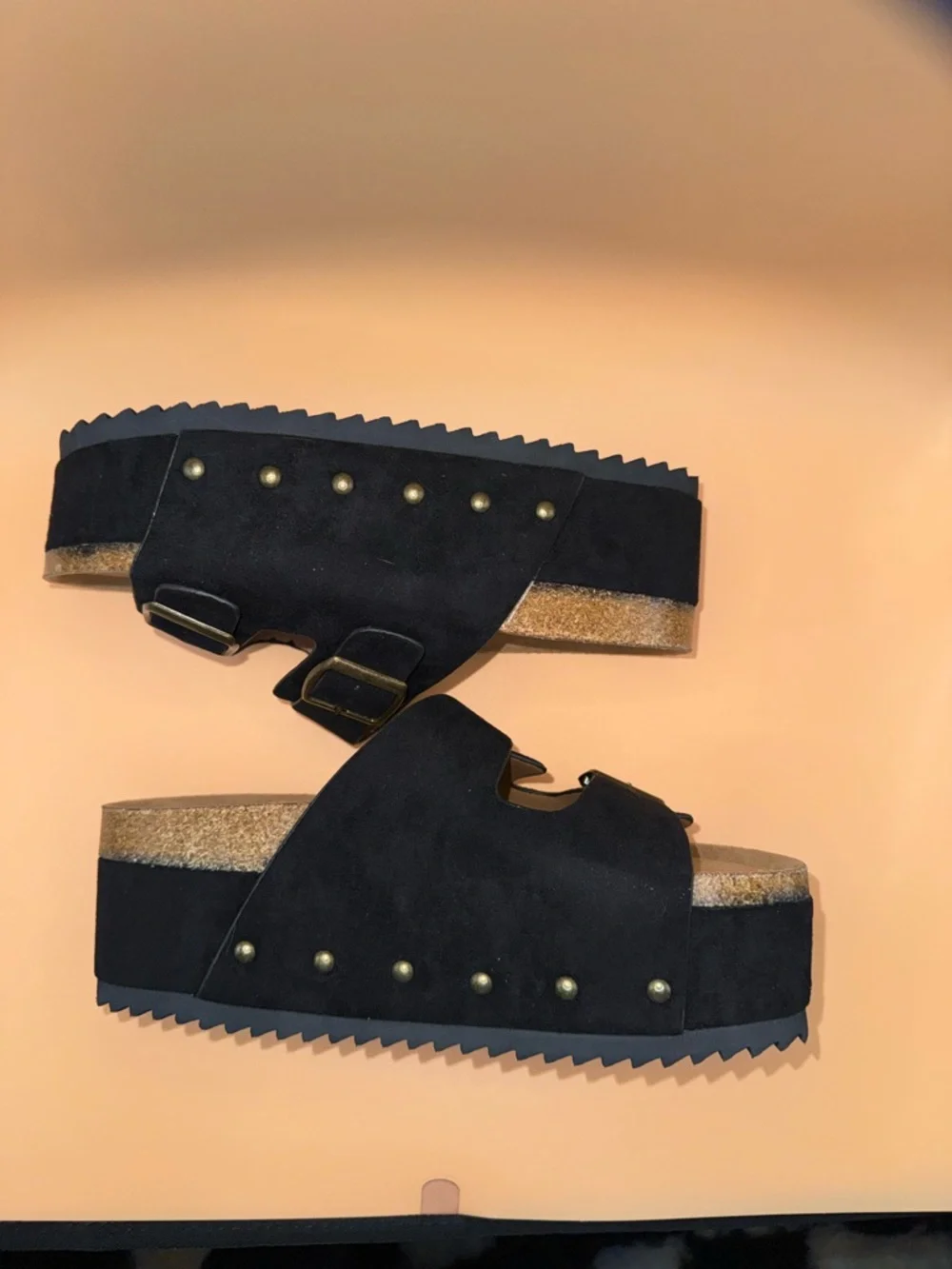 Hey Girl by Corkys Platform Sandals Black Double Buckle Size 7 Boho vibes - Picture 16 of 16